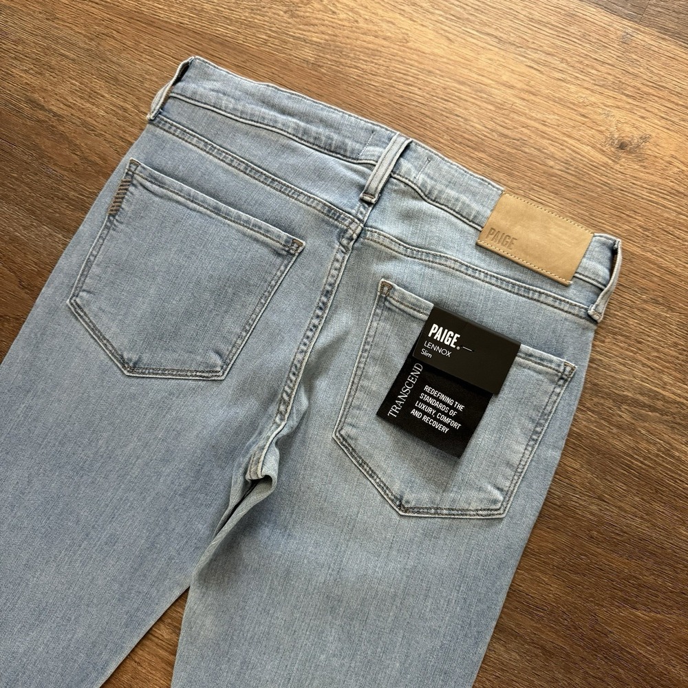 NWT Paige Lennox Slim Transcend Denim Jeans Sz‎ 28 Light Blue Wash